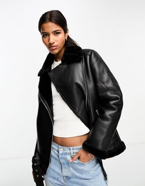 Parisian Faux Leather Fringe Trim Cropped Jacket in Black - ASOS Outlet