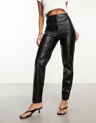 faux leather high waist straight leg pants in black