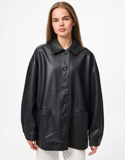 Pieces Faux leather jacket in black - view 1