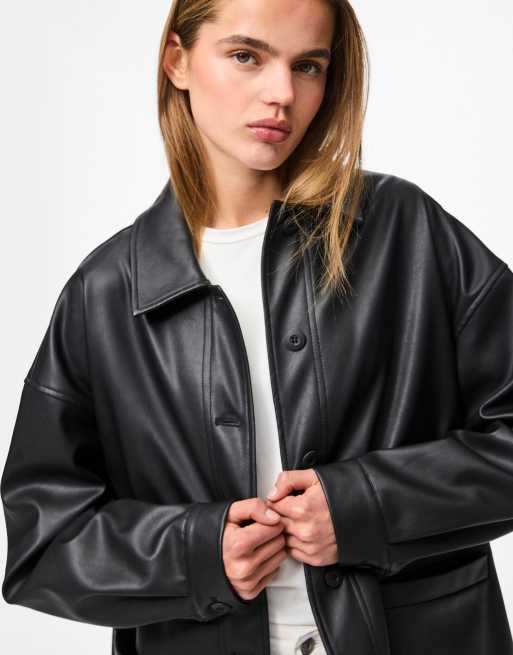 Pieces Faux leather jacket in black, 2 of 4