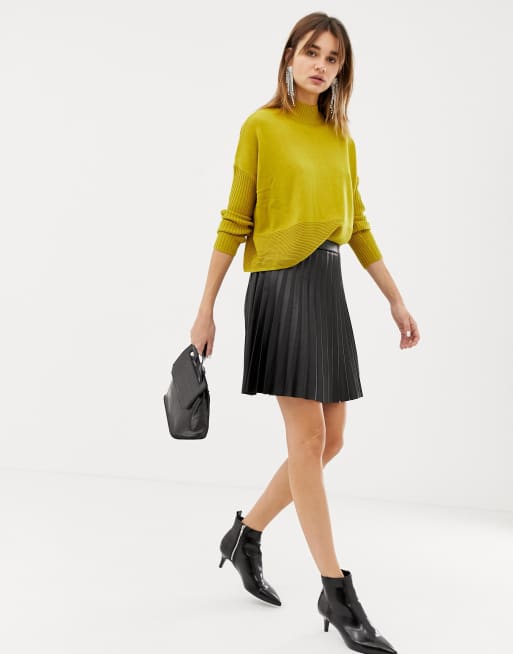 Asos faux outlet leather pleated skirt