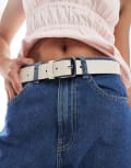 [Pieces] Pieces faux leather silver buckle belt in sandshell L Sandshell