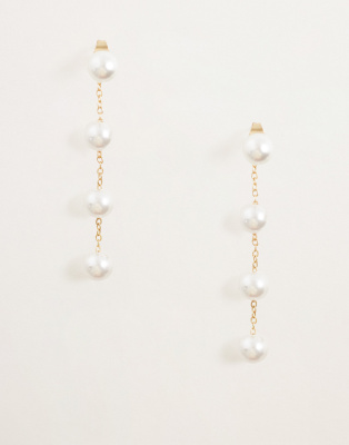 PIECES faux pearl drop earrings in gold tone and white