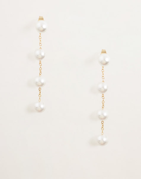 PIECES faux pearl drop earrings in gold tone and white - view 1