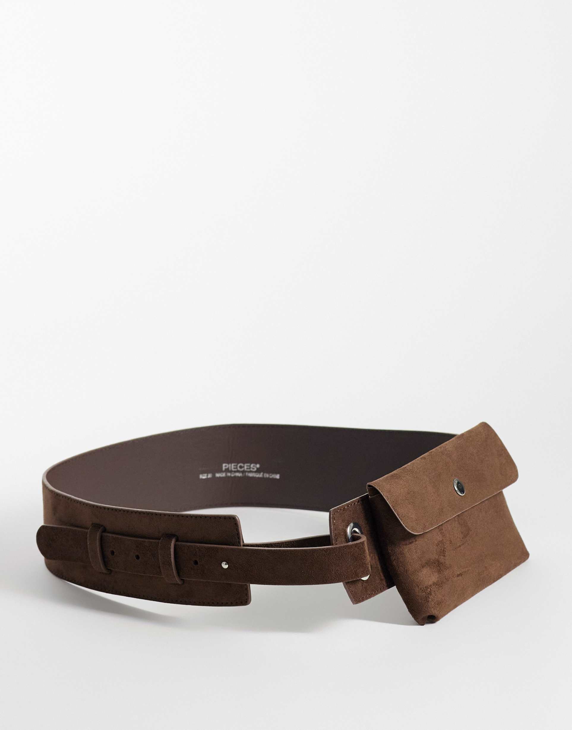pieces faux suede belt bag in coffee brown