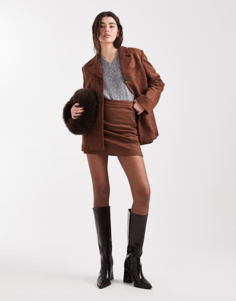 PIECES faux suede blazer in mid brown - part of a set - view 1