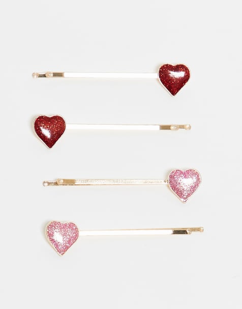 Pieces - Fermagli per capelli con dettaglio a cuore color oro, rosa e rosso - view 1