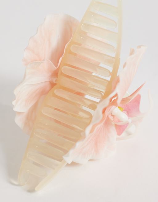 Pieces - Fermaglio per capelli a fiori 3D rosa, 3 di 3