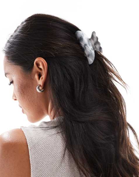 Pieces - Fermaglio per capelli grigio effetto marmo - view 1