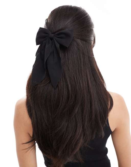 Pieces - Fermaglio per capelli nero a fiocco plissé