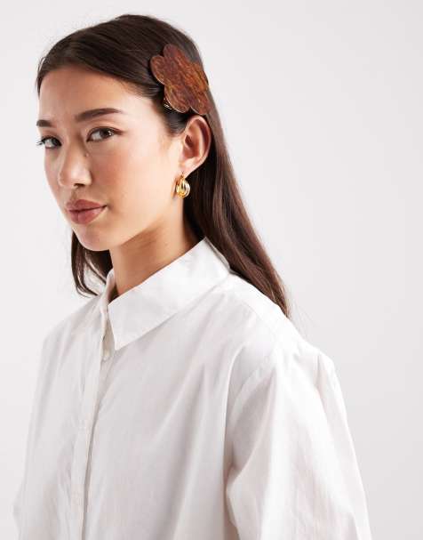 Pieces - Fermaglio per capelli piatto a forma di fiore marrone - view 1