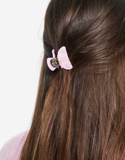 Pieces - Fermaglio per capelli piccolo lilla con dettagli floreali