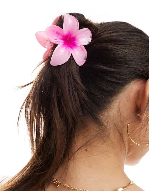 Pieces - Fermaglio per capelli rosa a forma di fiore hawaiano