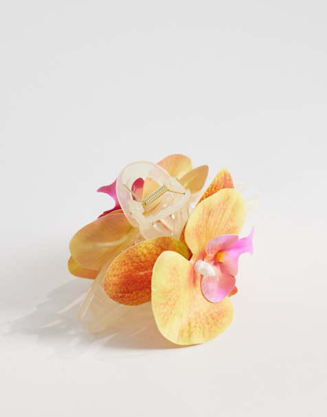 Pieces - Ferskenfarvet og orange hårklo med 3D blomsterdesign - view 1