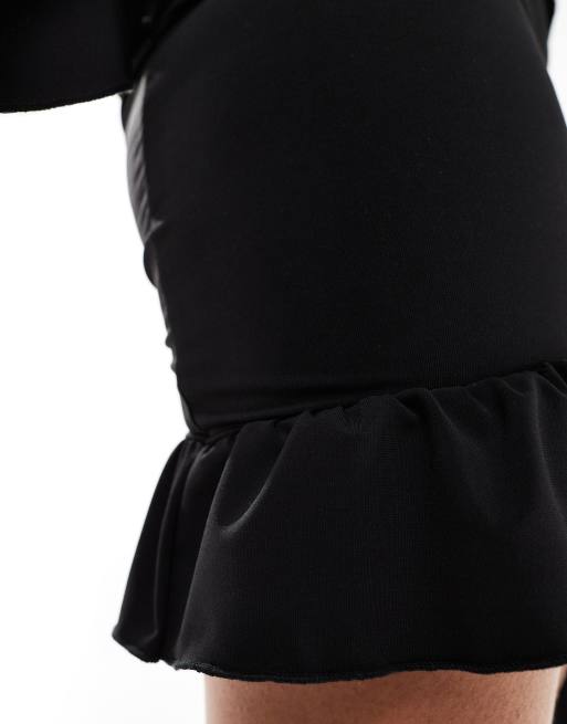 Pieces Festival frill detail mini skirt in black ASOS