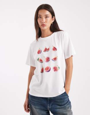 Pieces Fig Graphic Print Oversized T-shirt In White