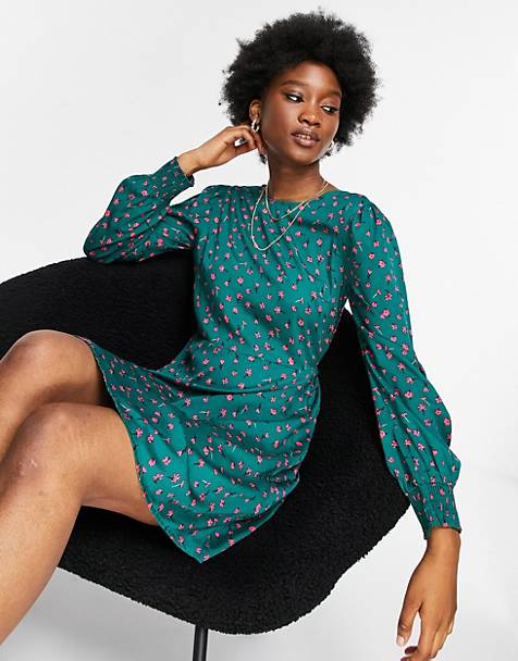 Pieces filippa long sleeve skater dress in all over floral print