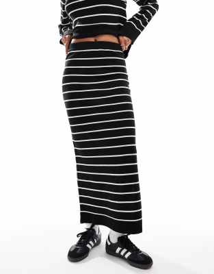 fine knit maxi skirt in black stripe - part of a set