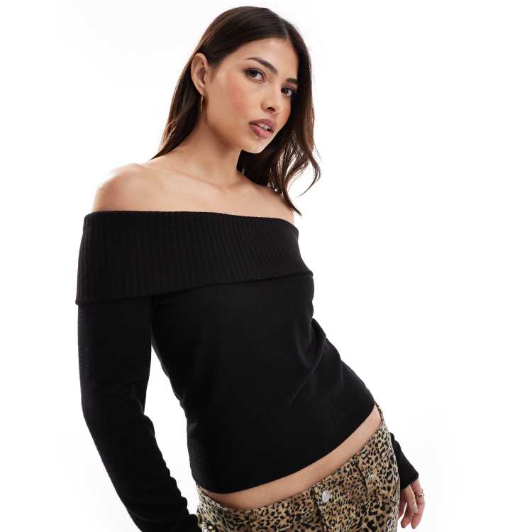 Off the shoulder black sweater top clearance