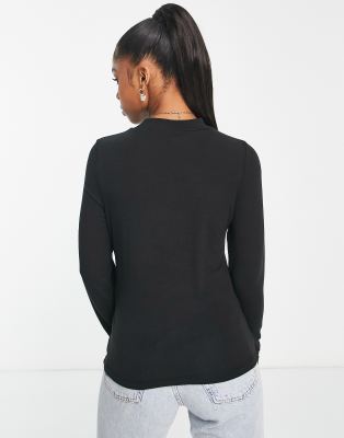 Finta - Top in jersey nero arricciato - Pieces T-shirt donna  - immagine3
