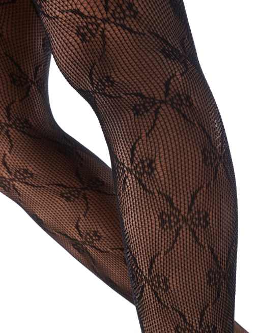 Pieces – Fischnetzstrumpfhose in Schwarz mit Schleifenmuster, 4 von 4
