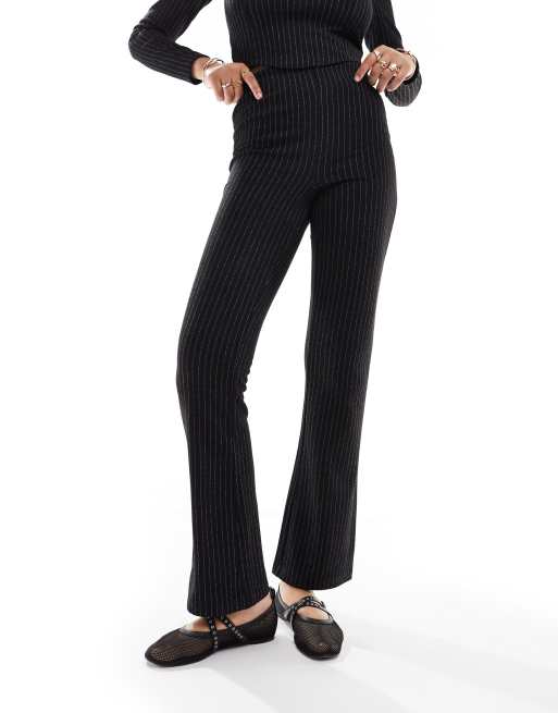 Pieces flared jersey high waist pants in black pinstripe (part of a set)