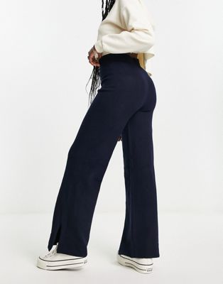Pieces flared knitted trousers co-ord in navy