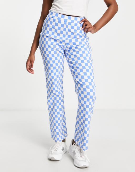 Pieces flared pants in pastel blue check