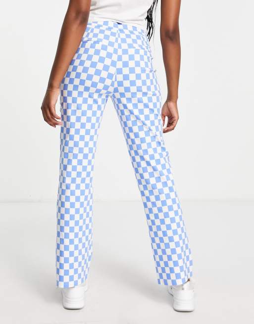 Blue and white sales check pants