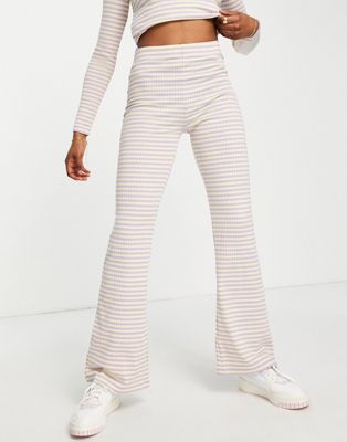 Pieces flared trousers in yellow & lilac stripe