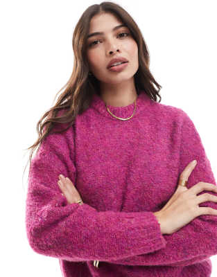 Pieces - Flauschiger Pullover in Lila meliert-Rosa