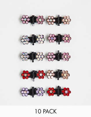 Pieces – Flerfärgade, små hårklämmor, 10-pack