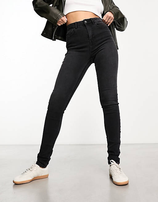 Pieces - Flex - Skinny jeans met hoge taille in donkergrijs