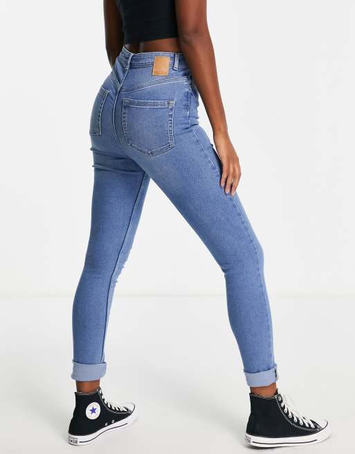 Pieces Flex super high waisted skinny jeans in light blue wash