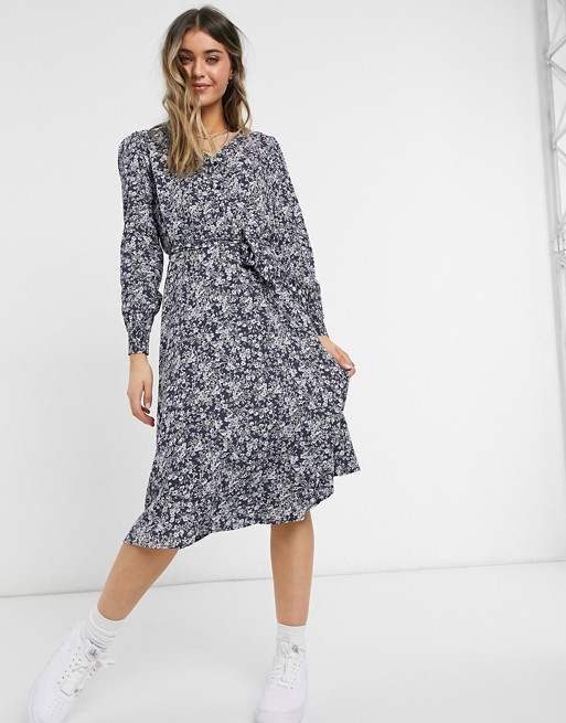 Pieces floral midi dress in ombre blue