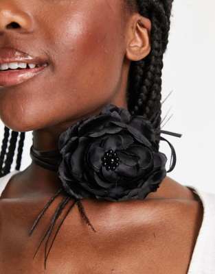 Pieces flower choker in black ASOS