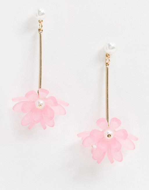 Pieces flower drop earrings in pink
