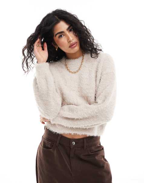 Pieces fluffy jumper in beige - view 1