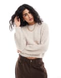 [Pieces] Pieces fluffy jumper in beige-Neutral M Silver gray