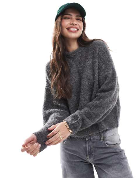 Pieces fluffy jumper in motled grey - view 1