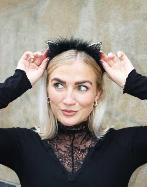Pieces - Fluffy katteører i sort