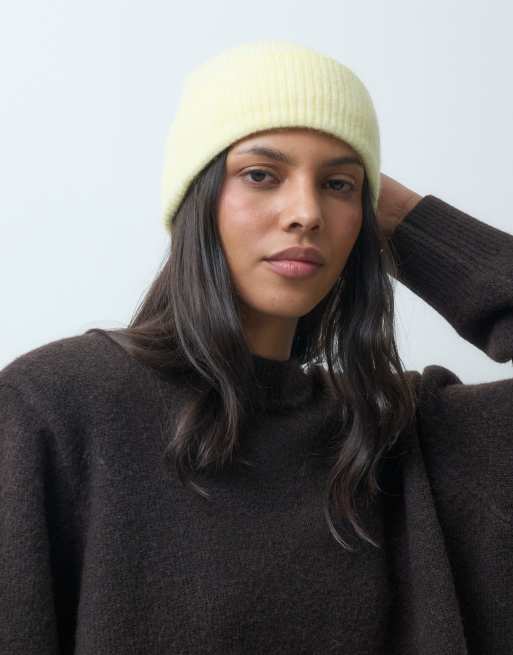 Pieces fluffy rib knitted beanie in cream, 3 of 3