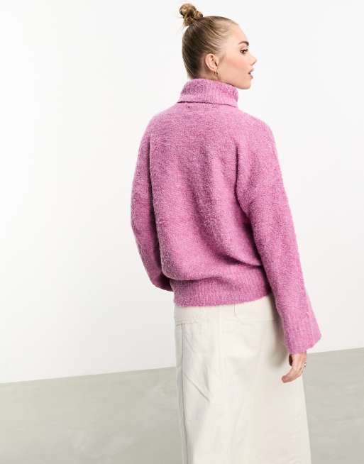 Topshop fluffy ribbed cropped sweater in pink