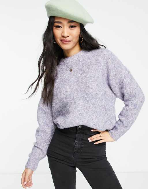 Pieces fluffy textured sweater in lilac