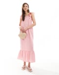 [Pieces] Pieces flutter strap tiered cami maxi dress in pink stripe M Pink Lemonade
