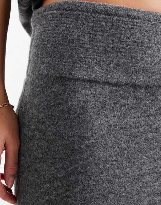 Pieces fold-over waist knit midi skirt in medium gray melange - part of a set, 5 of 5