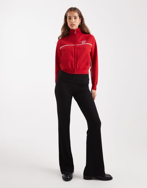 Pieces foldover waist flare leggings in black - view 1