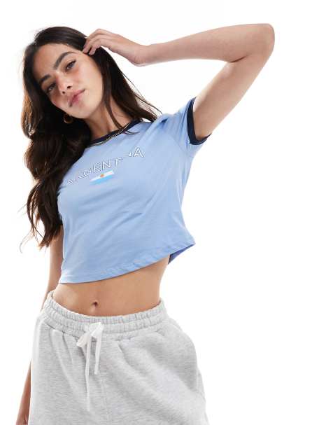 Pieces football baby t-shirt with Argentina graphic in light blue - view 1