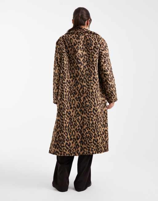 Pieces formal maxi coat in leopard print