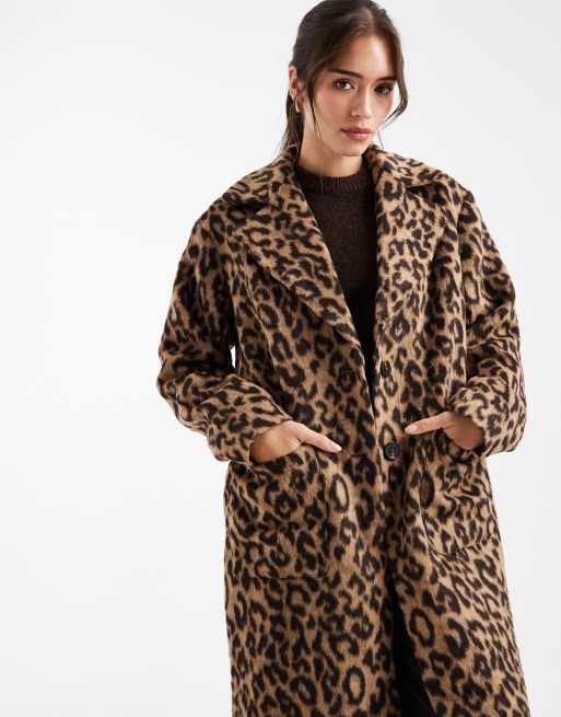 Pieces formal maxi coat in leopard print
